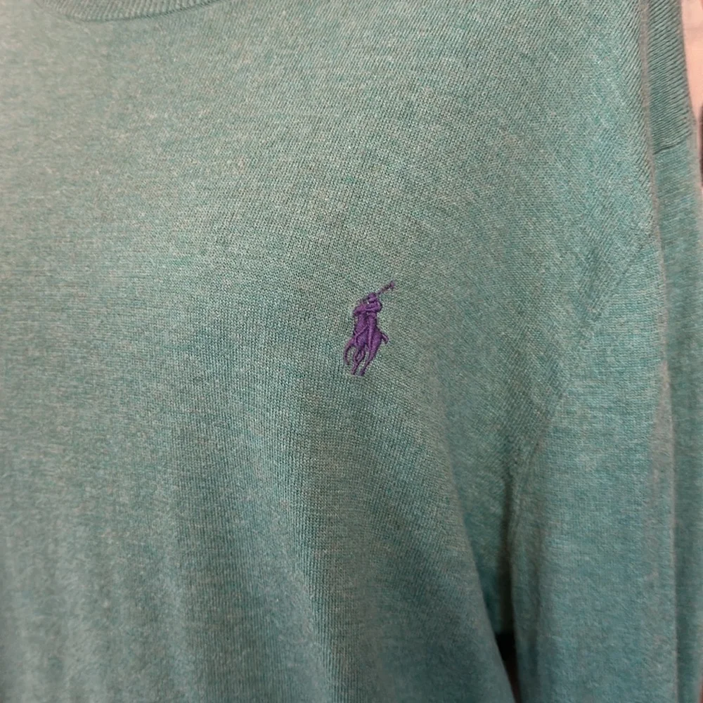 Polo Ralph Lauren Men’s turquoise cotton cashmere crewneck L long sleeve sweater - Picture 4 of 13